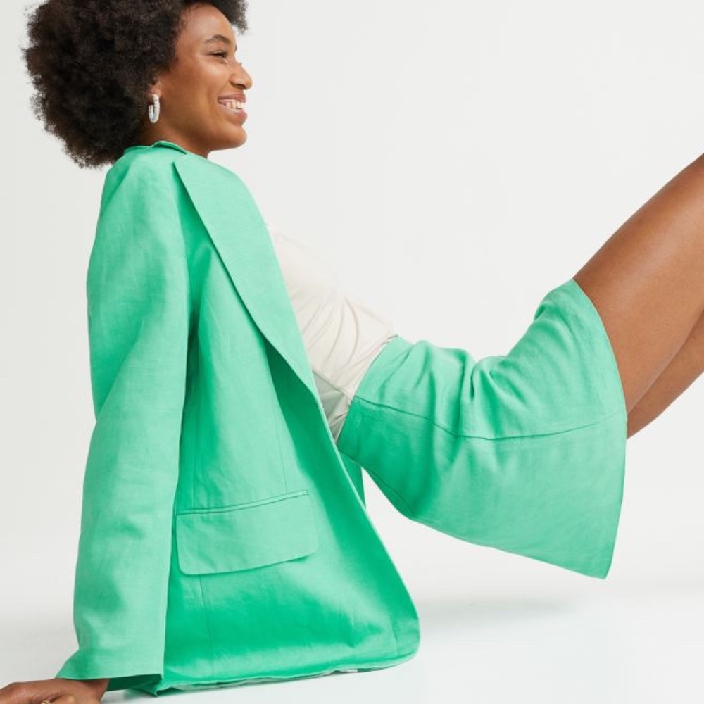 H&M Short Linen-blend Mini Skirt Green